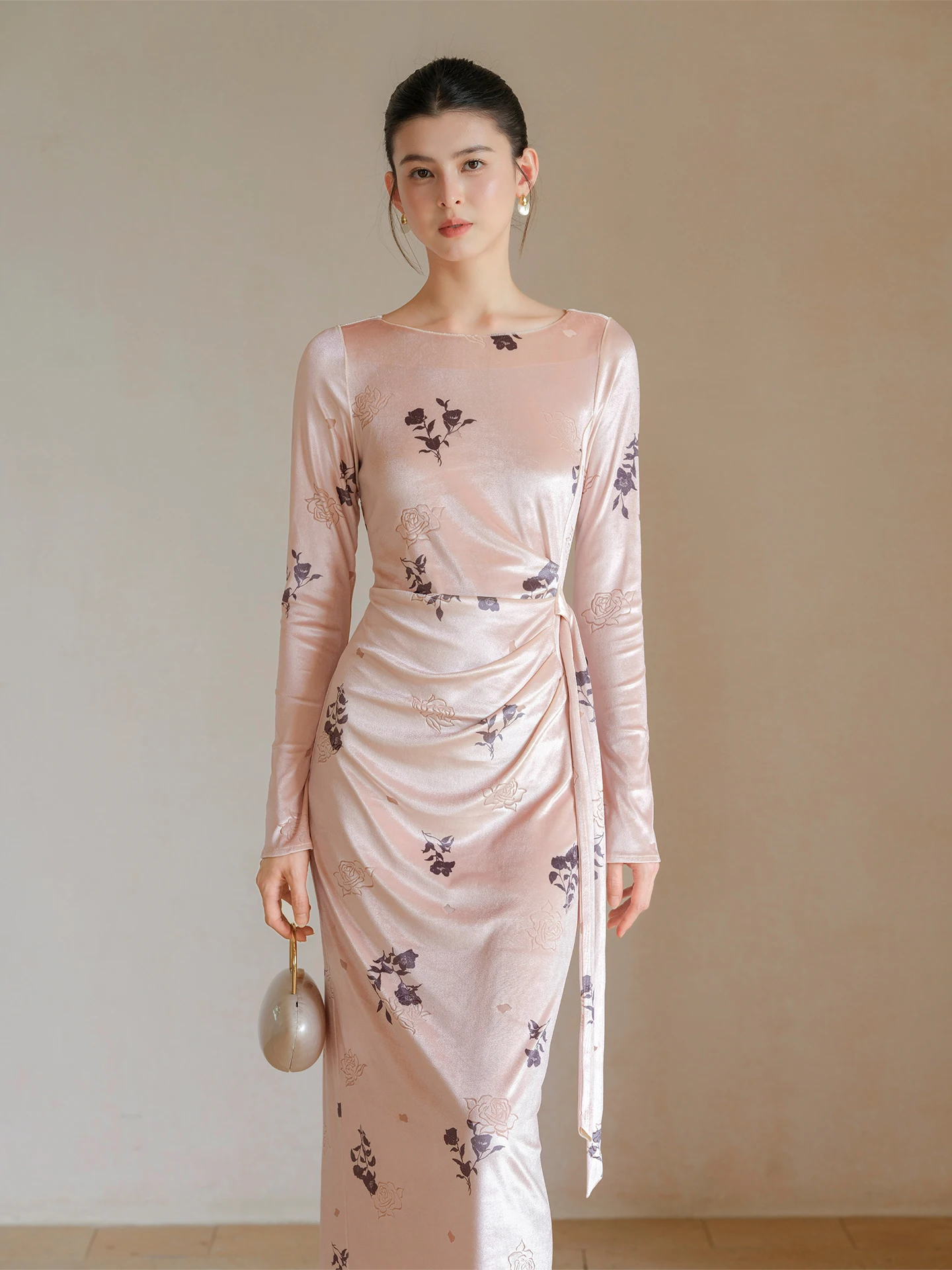 

Новое китайское бархатное длинное платье, женское осенне-зимнее облегающее платье с завязкой на талии, винтажное повседневное платье Faion Ele