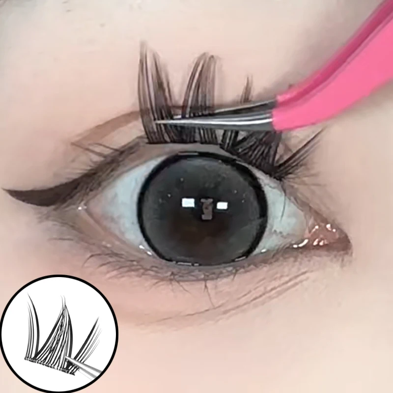 자체 접착 클러스터 인조 속눈썹 두꺼운 컬링 DIY 접착제 프리 개별 내추럴 속눈썹, 익스텐션 속눈썹, 메이크업 도구