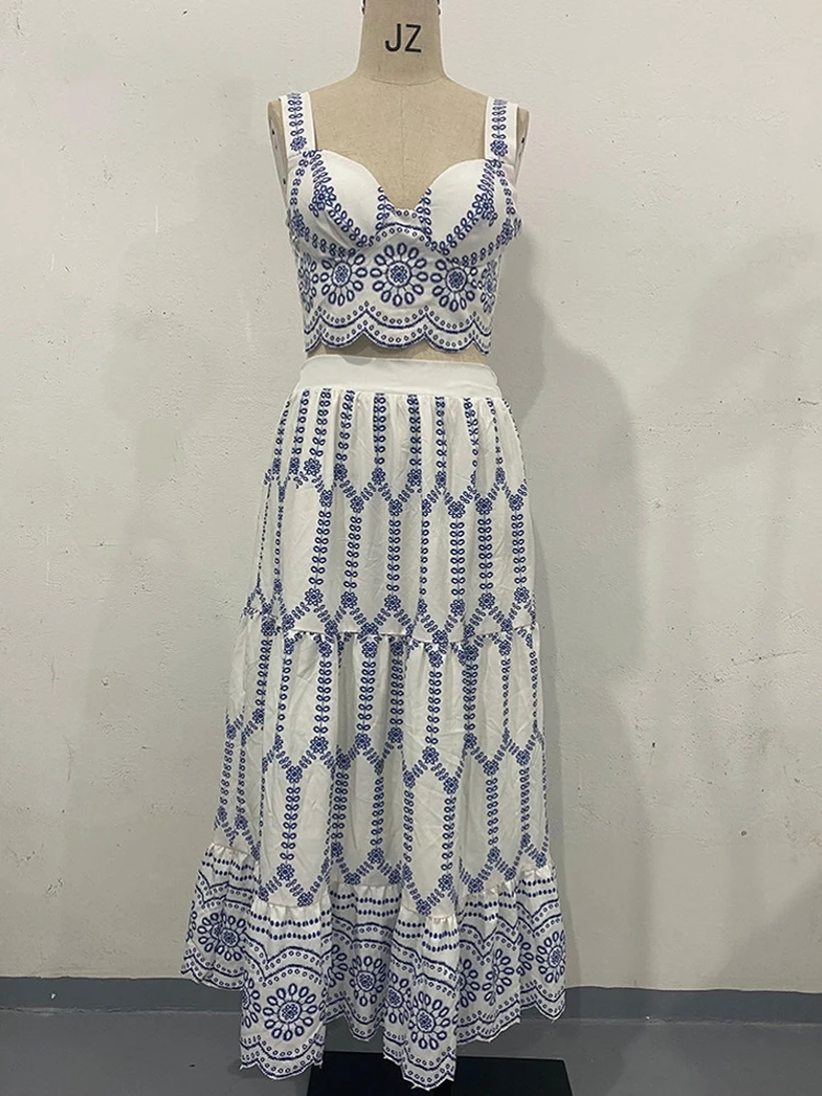 

2026 Women Beach 2 Piece Sets Bikini Cover-Ups Sleeveless Tops And Maxi Skirt Sexy Ladies Swimming Cover Up Bathing Suit