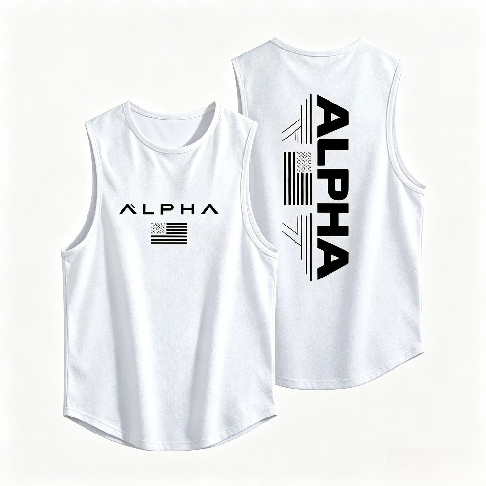 ALPHA USA Flag Print Gym Tank Top for Men Quick Dry Athletic Sleeveless Muscle Vest Fitness Workout Training Top