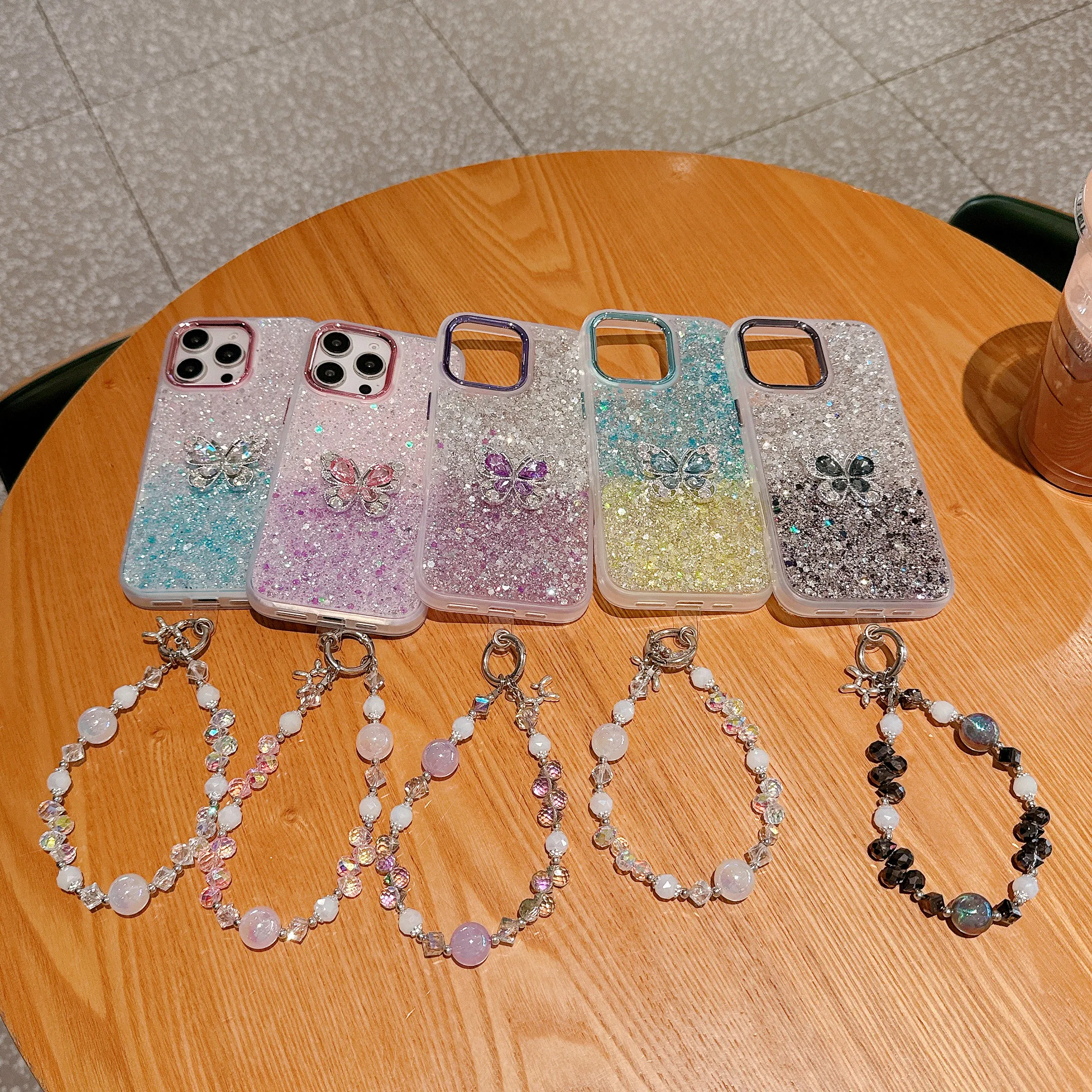 

Suitable for iPhone 16 Pro 17 phone case Crystal Sparkle Butterfly Droplet Gradient Colorful 13 Sparkle Pink 15