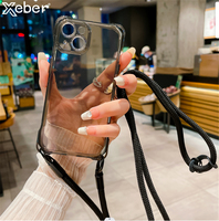 Crossbody Lanyard Cord Rope Necklace Transparent Clear Case For iPhone 15 11 12 13 14 Pro Max Plus 7MM Strap Soft Silicone Cover