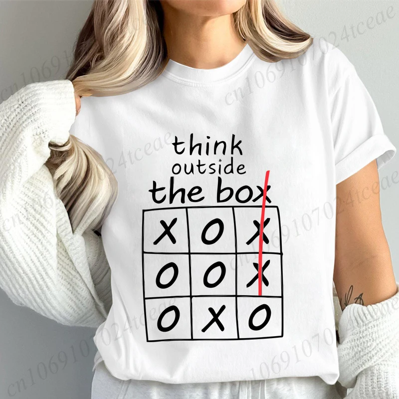 

T-shirt for Women Tee Clothes Loose Casual Clothing Think Outside The Box Print T-Shirts Oversized Top Y2K Clothes Short Sleeve