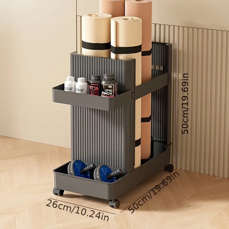 Fitness Equipment Storage Rack—With Casters, Freestanding Storage Rack, Multifunctional Organizer, Holds Yoga Mats, Rackets