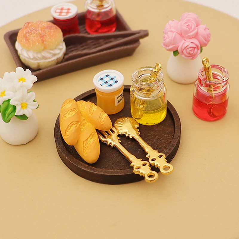 5Pcs 1/1 Dollhouse Simulation Mini Glass Jar Jam Model Dollhouse Kitchen Decoration Dolls House Micro Scene Photo Props
