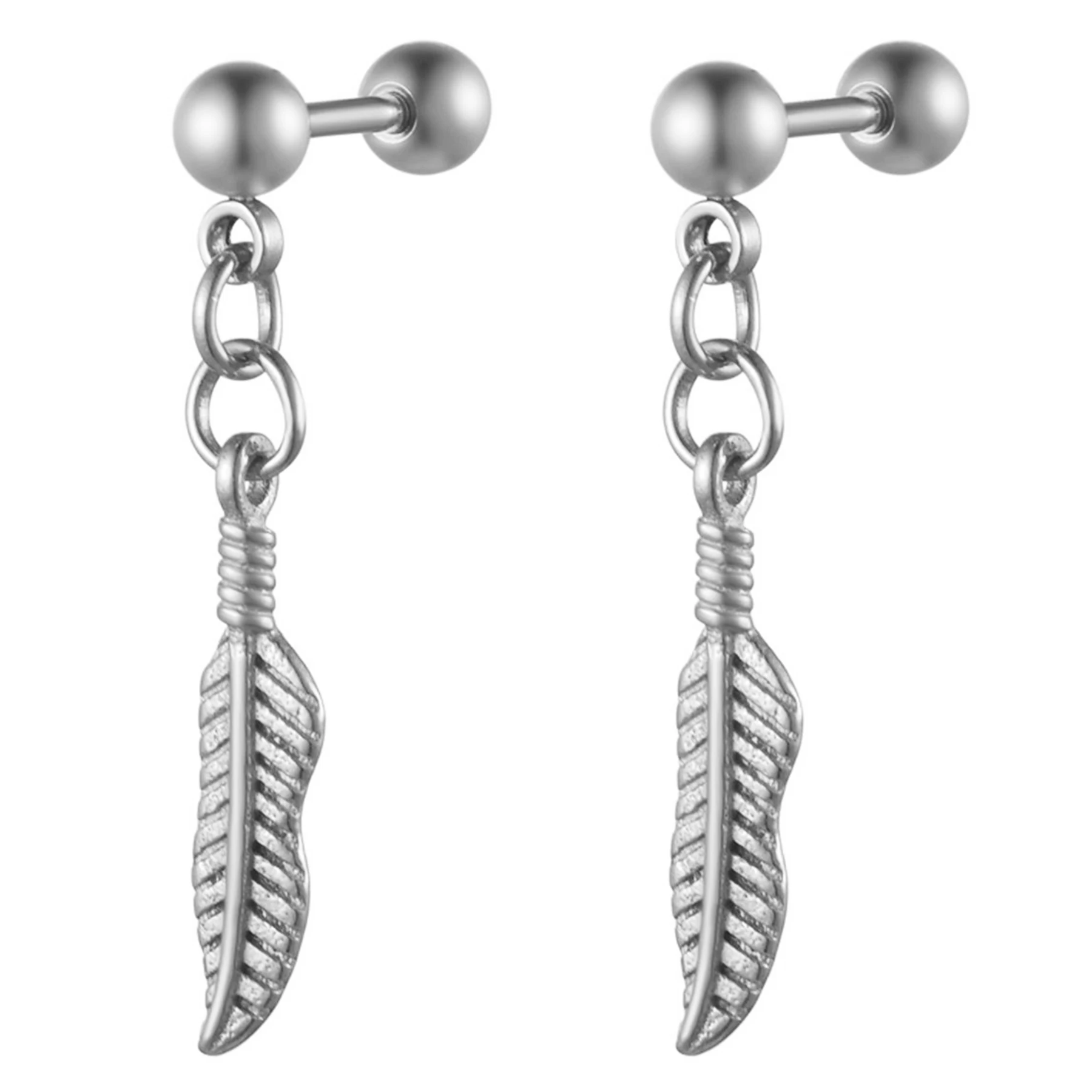 BONISKISS Fashion New 2022 Feather Earrings Dumbbell Stainless Steel Unisex Pendant Earrings Retro Ear Clip On Drop Jewelry