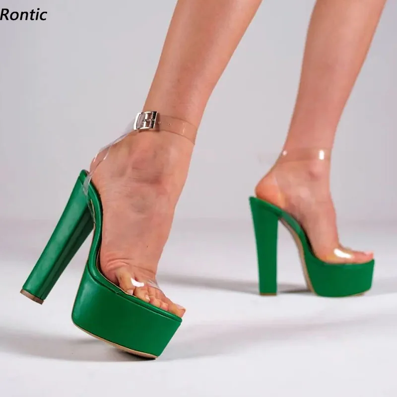 

Rontic Handmade Women Platform Sandals Ankle Strap Unisex Chunky Heels Open Toe Gorgeous Green Cosplay Shoes US Plus Size 5-20