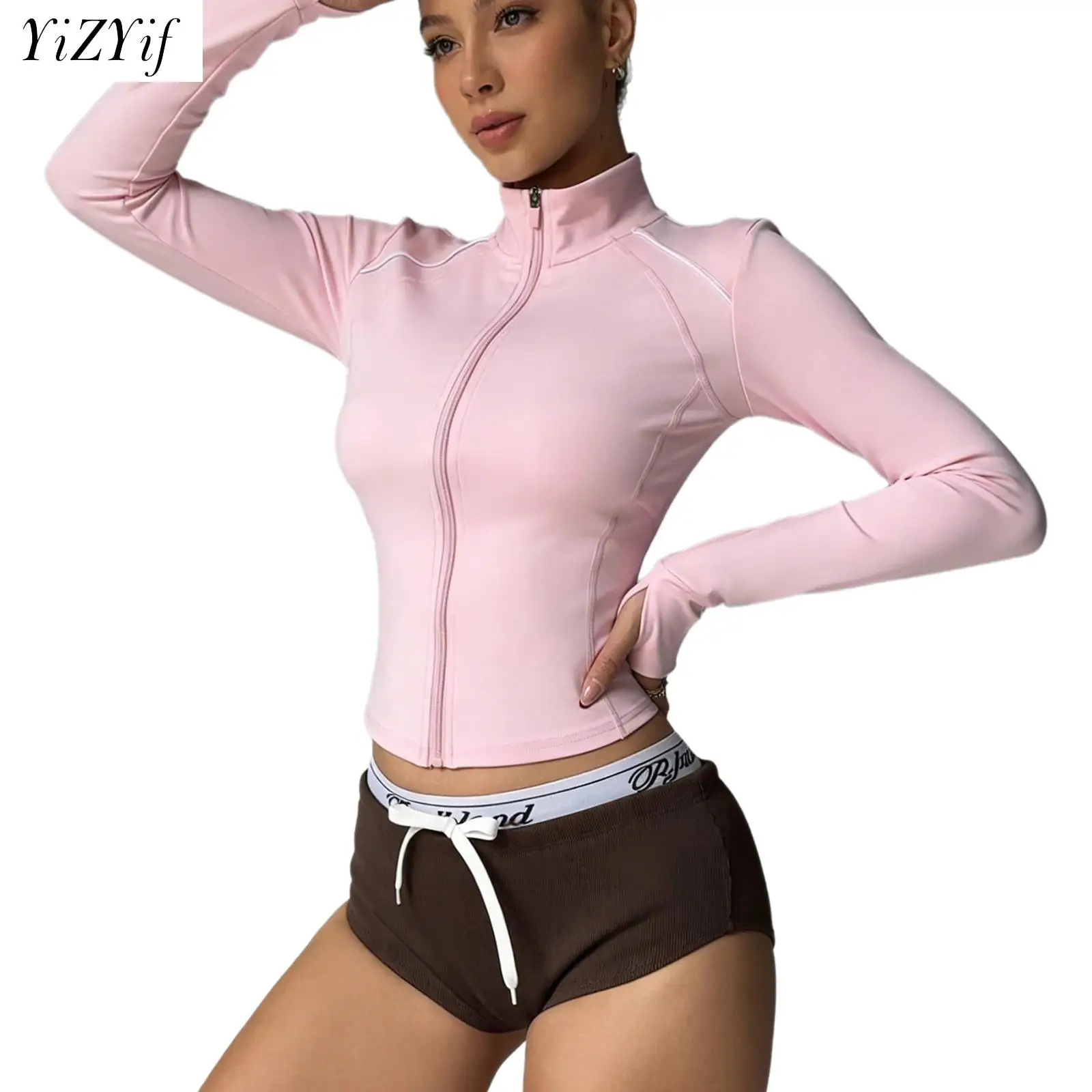 

Womens Yoga Workout Jacket Long Sleeves Lightweight Full Zip Up Athletic Slim Fit Tops with Thumb Hole Gym Running Outerwear