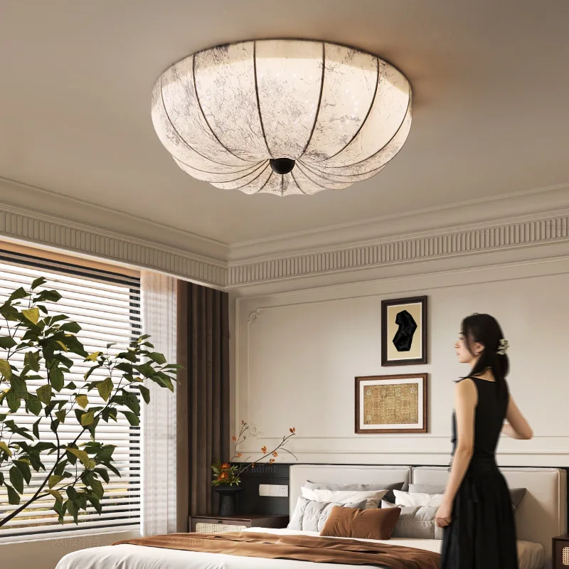 Japanese Wabi Sabi Rotundity White Printing Fabric Ceiling Lights Living Room Bedroom Restaurant Kitchen Atmosphere Hanging Lamp