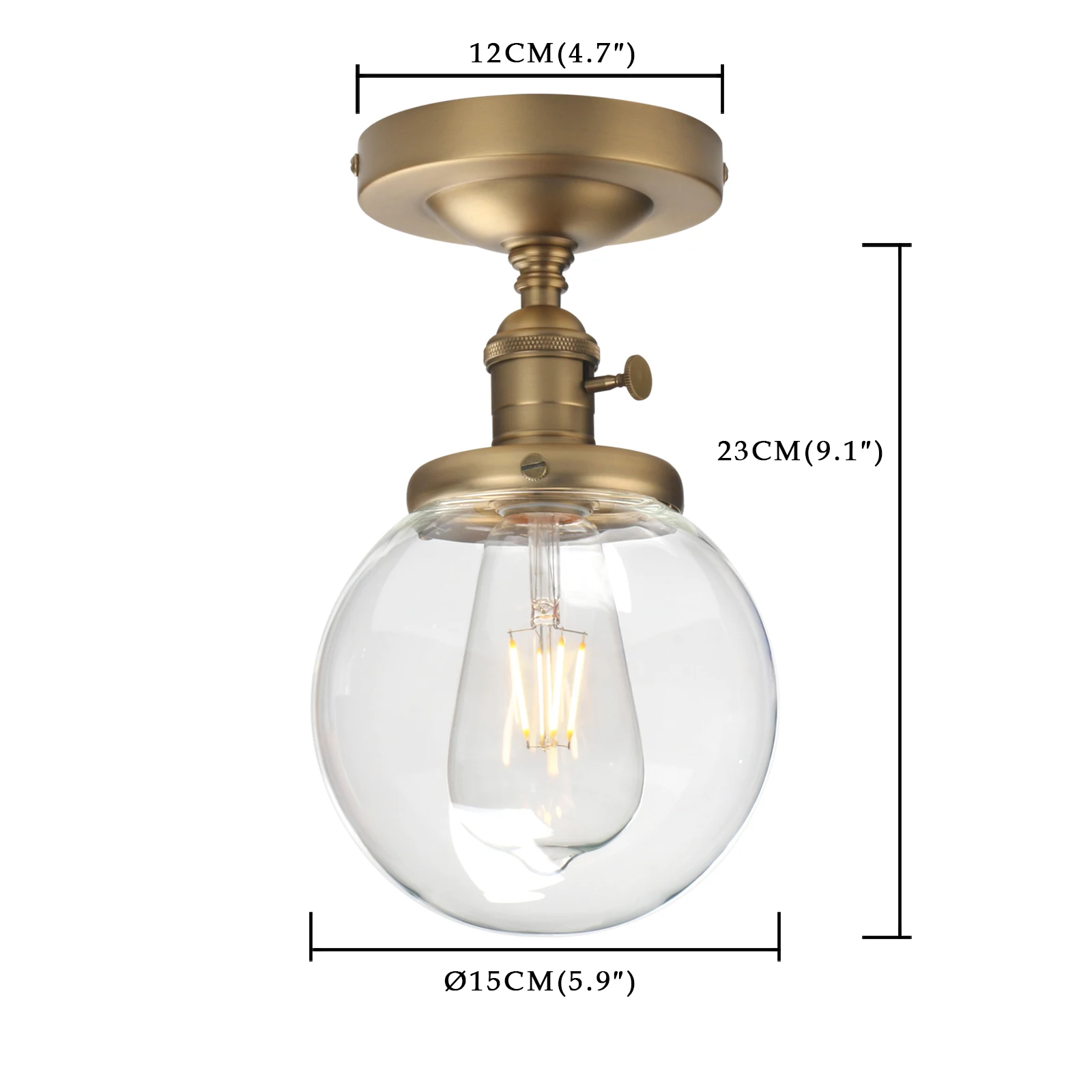 Imagem -02 - Phansthy Vintage Industrial Teto Luz Mini Rodada Globo de Vidro Transparente Semi Flush Mount Fixture Antique 59