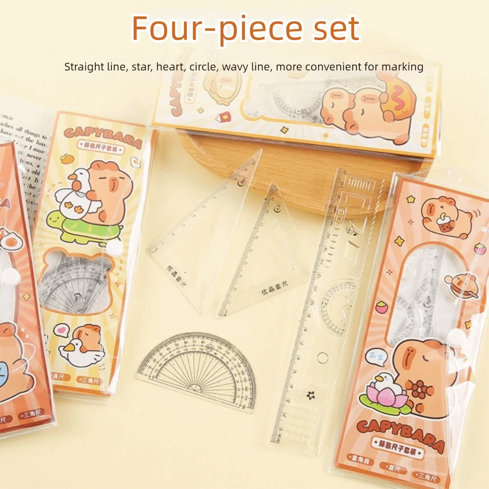 Creative Acrylic Capybara Set of Rulers Drawing Tools Office Supplies Soft Ruler Set Cute Cartoon Set Square