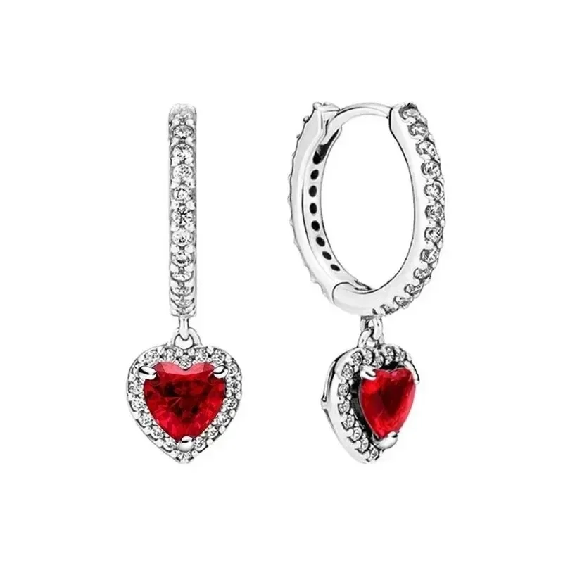 Original 925 Silver Colorful Heart Earring Red Sapphire Earrings Pink Round Sparkling Earrings Glamor Women Jewelry Accessories image 3