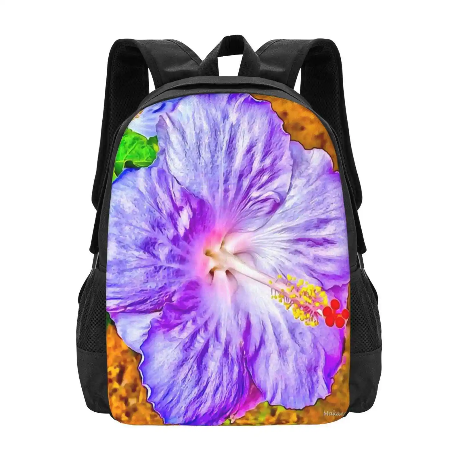 Lavender Hibiscus Hot Sale Schoolbag Backpack Fashion Bags Makanahele Hawaii Oahu Kailua Hibiscus Garden Nature Flower Floral