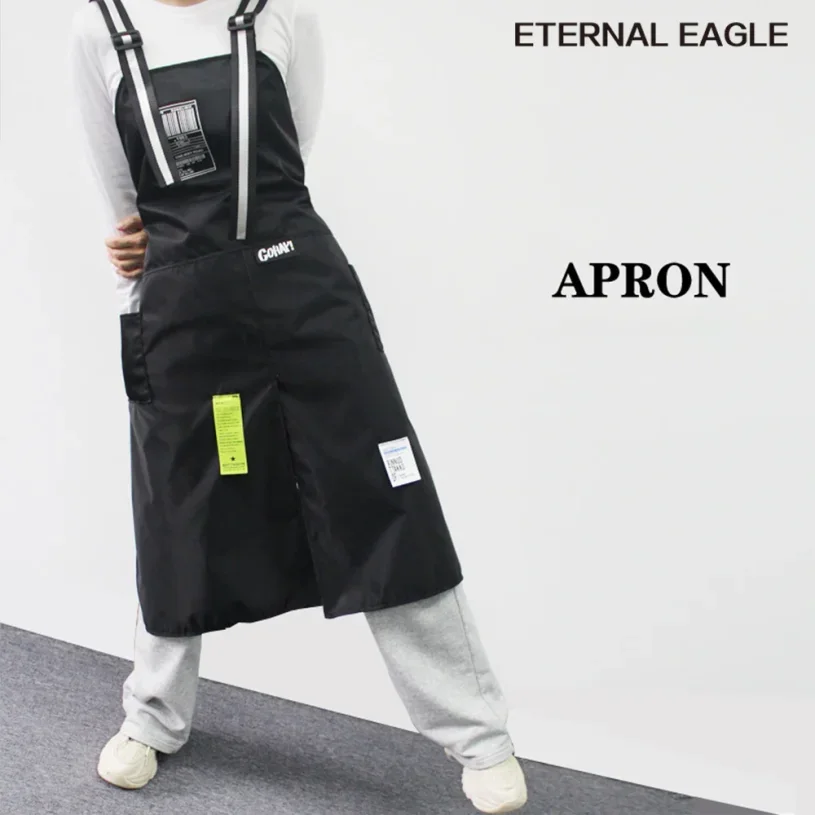New Trendy Aprons Waterproof Oil Resistant 2 Bags Bibs Coffee Shop Hairdresser Slit Overall Chef Adjustable Nail Salon Apron