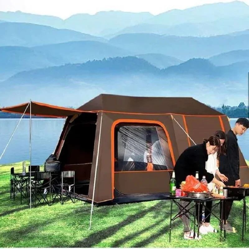 Outdoor Automatic Aluminum Waterproof Large Space Silver Coated Family Camping Tent For 5-8 Persons