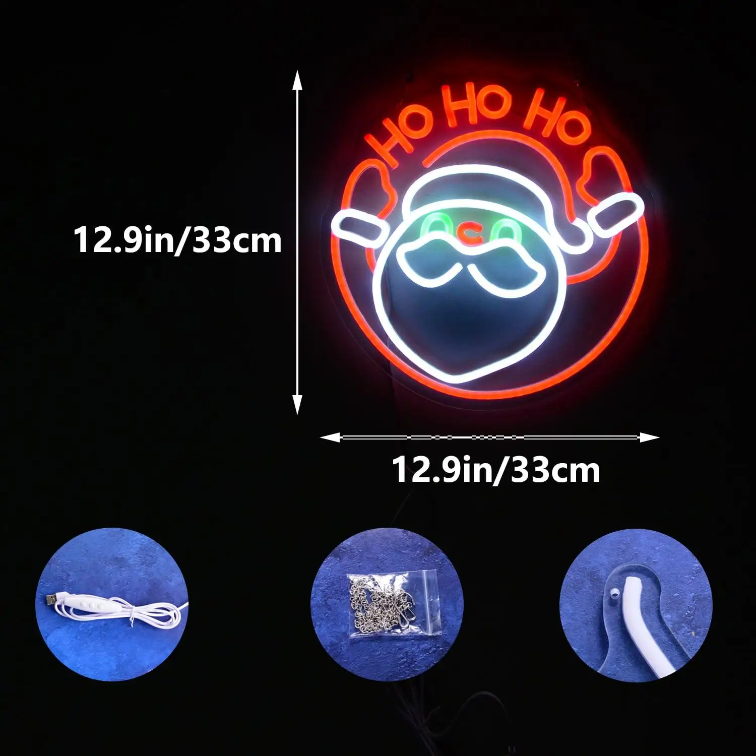 Ho Ho Ho Santa Claus Head Neon Sign Hanging LED Lamp For Bedroom Pub Club Window Display Holiday Event Party Backdrop Home Decor
