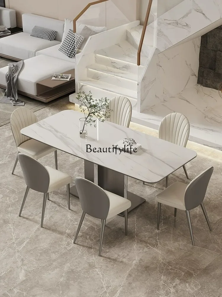 Slate dining table Modern simple light luxury High-end dining table Fashion living room