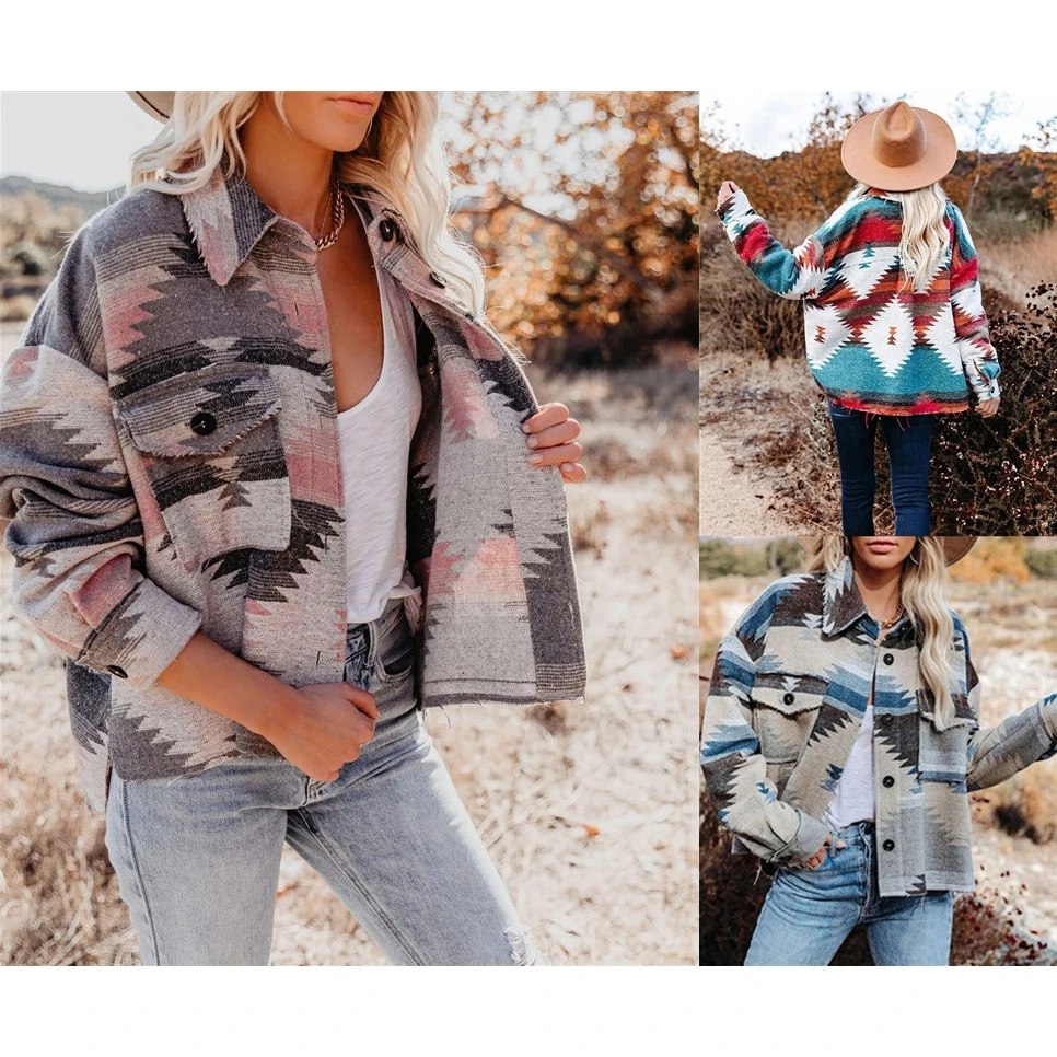 

Spring Autumn 202 Faion Single-Button Printed Collar Jaet Women's Ele Sle Loose Fit Woolen ort Outerwear