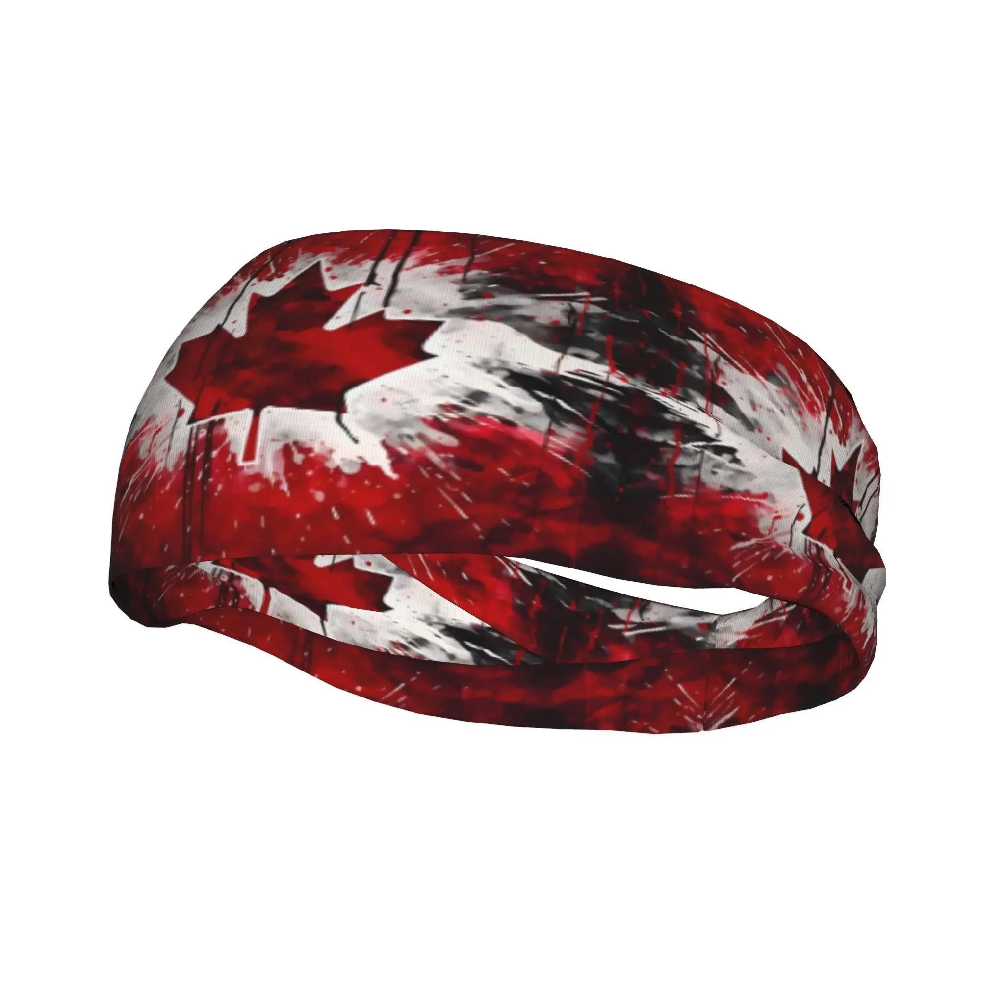 Canada Maple Leaf Splash Print Headband Sweat Absorbent Elastic Non-slip Sports Hairband for Patriotic Canadians Bold Unisex