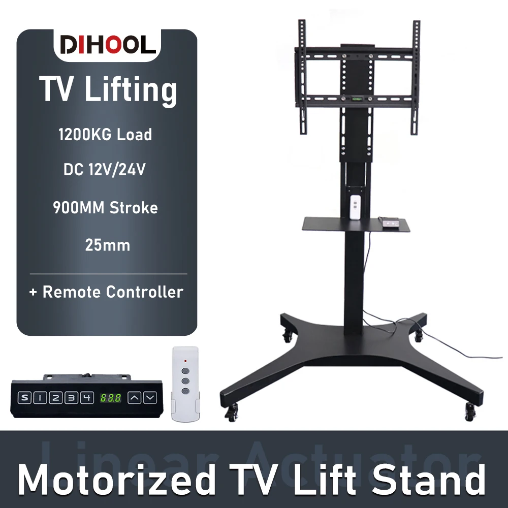 

Electric TV Lifting with Wheels/Panels/Remote Controller 900mm Stroke 100kg Load Movable Sliding Large Big LED Stand DC Motor