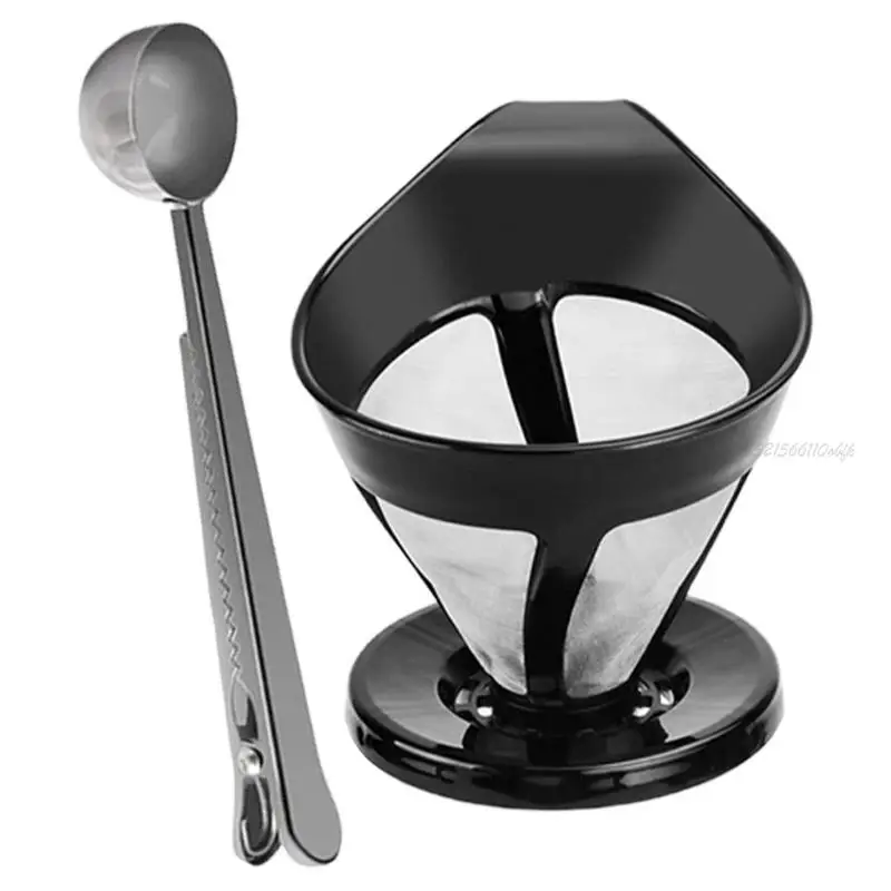 27RB مرشحات القهوة من الفولاذ المقاوم للصدأ شاشة مرشح القهوة قابلة لإعادة الاستخدام مع ملعقة قياس مناسبة لصانعي القهوة