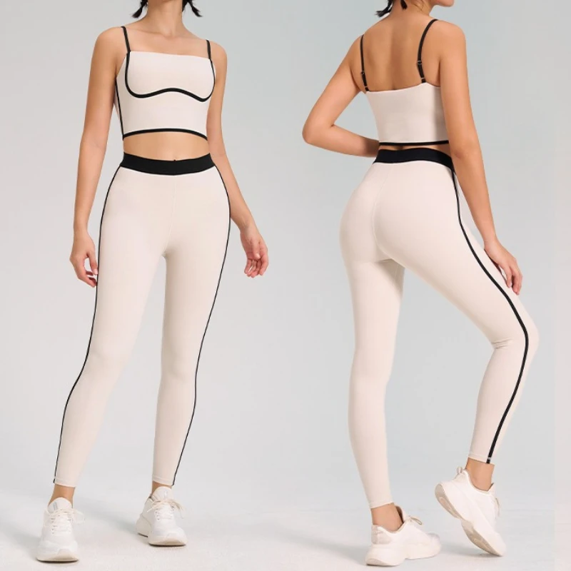 

Classic women's color-blocking 2-piece yoga set adjustable bra high waist breathable butter touch leggings fitness sports set