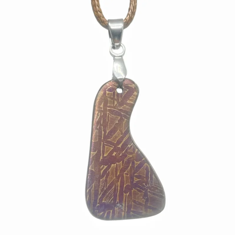 Real Muonionalusta Iron Meteorite Colorful Free‑Form Slice Pendant Unique Space Rock Braided Cord Necklace LK184