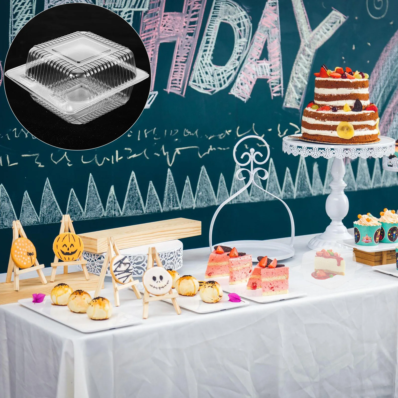 

100 шт. прозрачные контейнеры для десертов, коробки для выпечки, герметичные пластиковые маленькие коробки для торта, упаковка для свадебной вечеринки