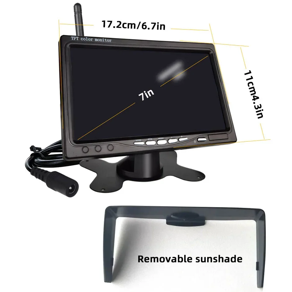 Wireless Backup Camera Rear View Cam BSD 7 Inch Monitor AHD1080P for Truck Bus RV Camper Trailer Excavator Pickup