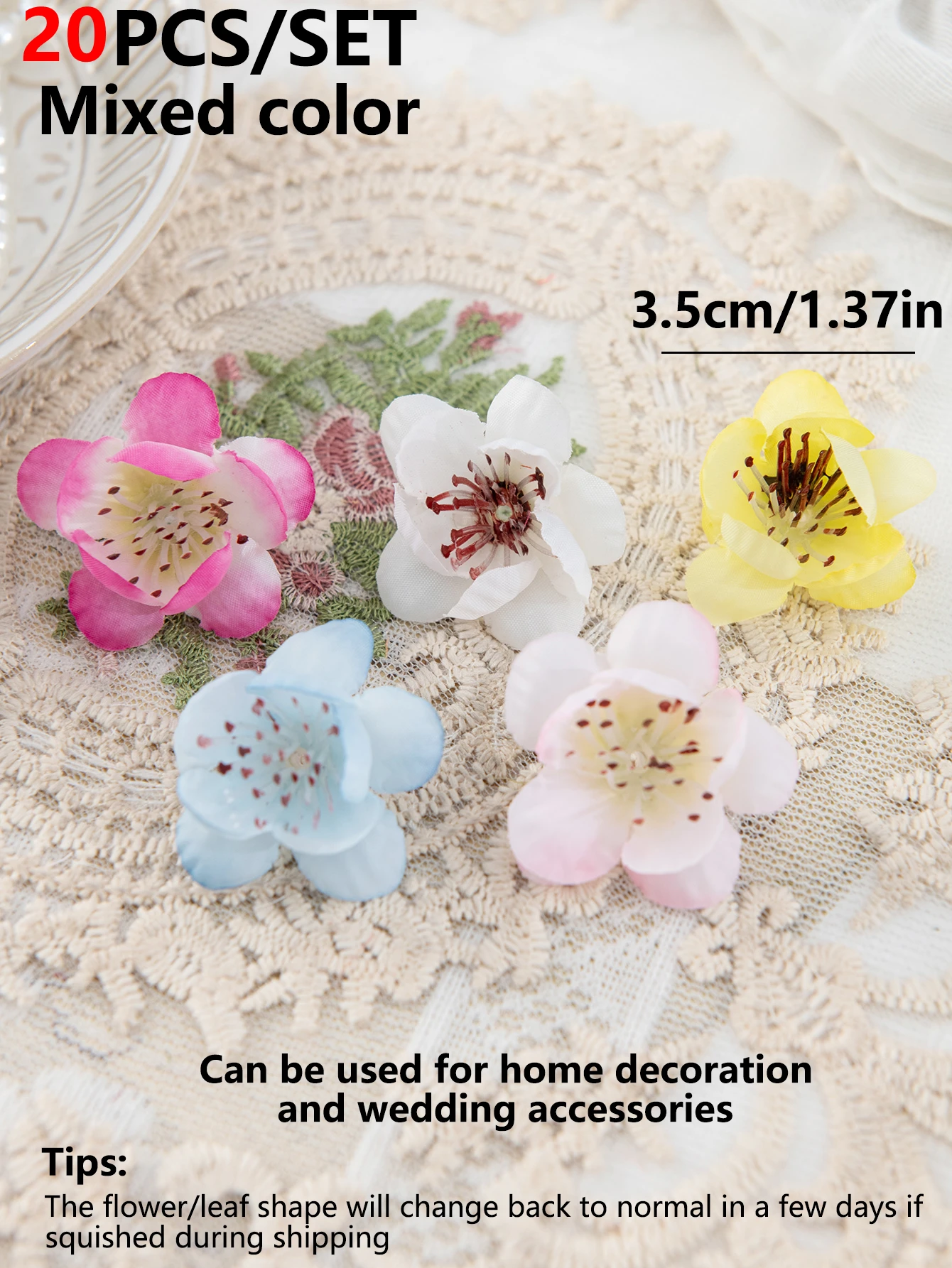 50/100 Stück Kleine Künstliche Pfirsichblüten für Heimdekoration, Tischdekoration, Kränze, Hochzeits- und Brautaccessoires, Kopfschmuck, Brosche, Geschenk – Detail 6