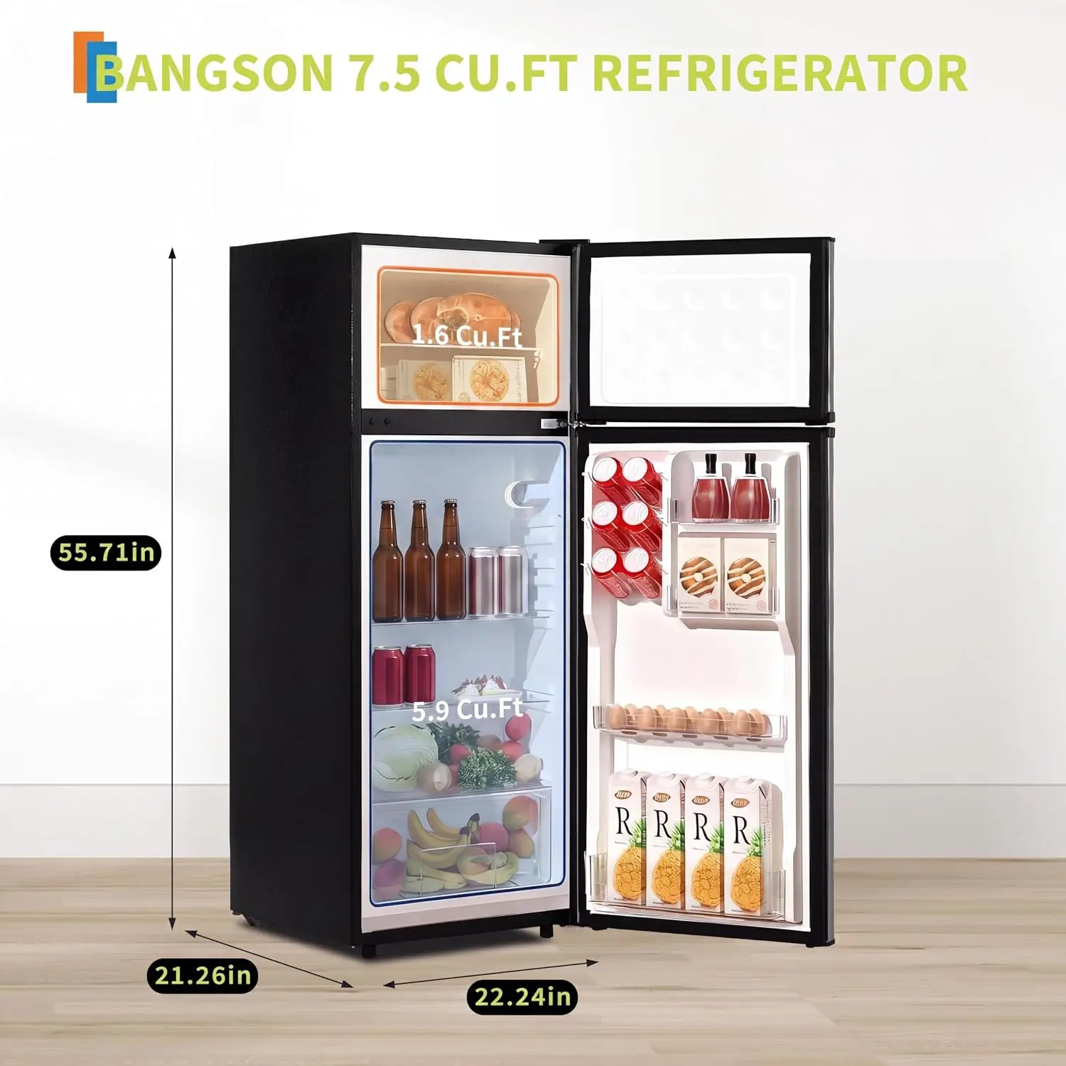 7.5 cu ft Mini Fridge 2-Door Efficient Quiet Adj Shelves, Customized
