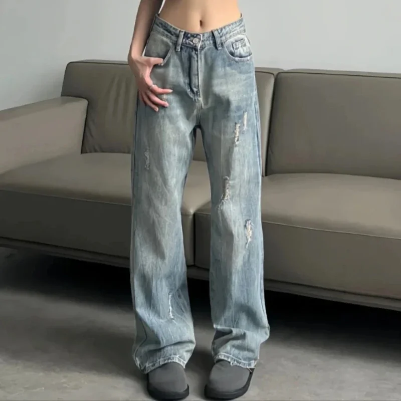 

Straight Leg Trousers High Waist Shot Loosefit Denim Pants for Women Emo Vintage Summer Vibrant 2025 Fashion Gyaru Womens Jeans