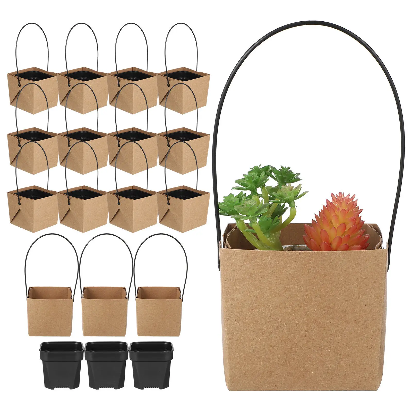 12Sets Small Succulent Pots with Kraft Paper Wraps Mini Planters for Indoor Plants Easy Placement on Shelves Windowsills