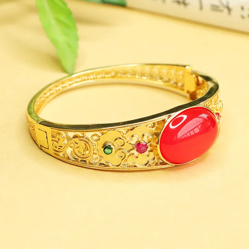 Red agate bracelet Emperor green chalcedony bracelet jewelry female retro
