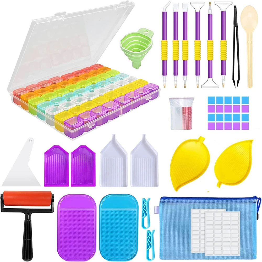 

DIY Diamond Painting Storage Box Complete Kit Mosaic Art Tools Set with Plastic Pen Tray Beads Container for Craft Enthusiasts