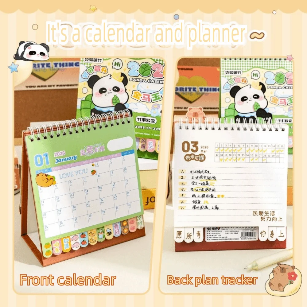 Simple Coil 2026 Desk Calendar Capybara/Panda Desktop Decoration Schedule Planner Daily Planner Office School Supplies