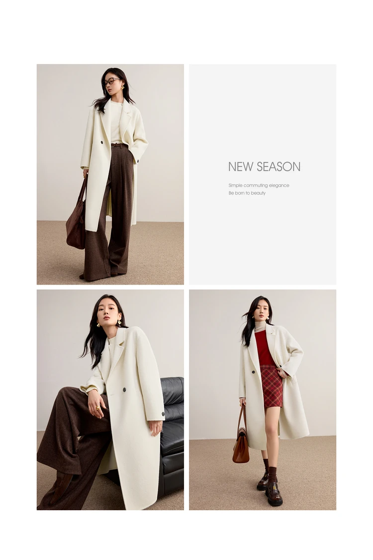SENTUBILA Damen 100% Wolle Doppelseitiger Mantel Winter 2026 Anzug Reverskragen Klassischer Pendlerstil Langer Übermantel W54OA8779 – Detail 36