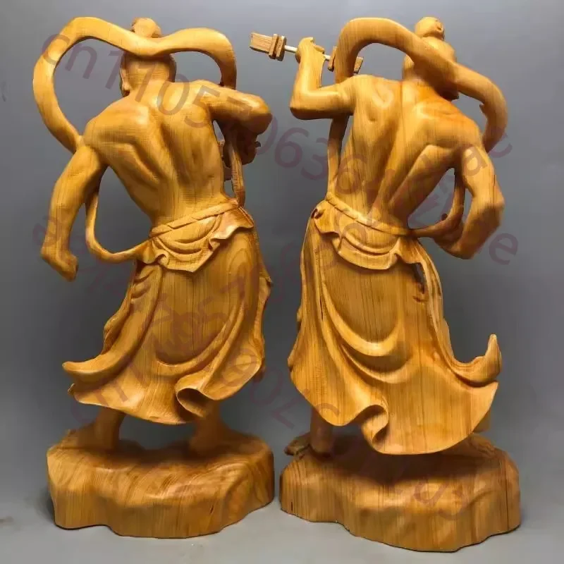 Natural Solid Wood Grand Marshal Marshals Hum Ha Two Will Door God Statue Hand-Carved Home Room Office Decor Figure Statue Suit