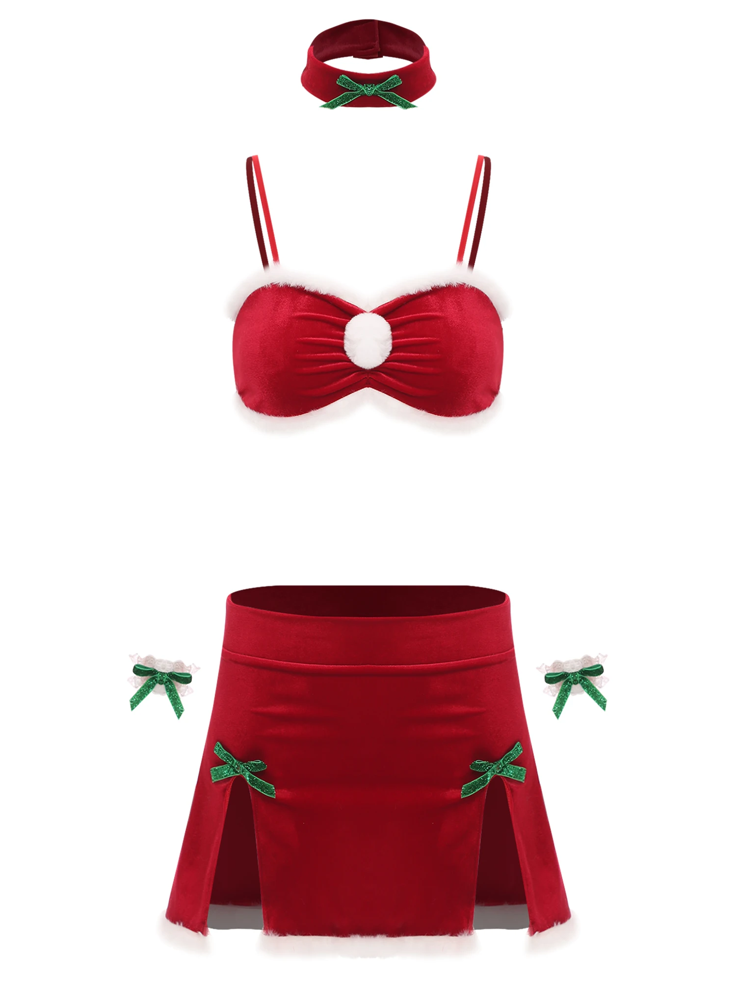 

Sissy Womens Christmas Lingerie Sets Sleeveless Bow Knot Crop Top with Miniskirt Headwear Set for Fun Erotic Tempting Nightwear