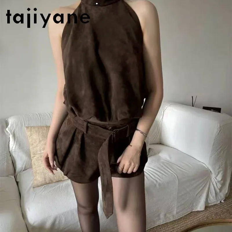 TAJIYANE New Goat Suede Geunine Leather Shorts Y2k Thin Women's Shorts Flower Bud Short Shorts for Woman Hot Pants Low Waist 반바지