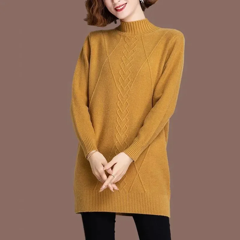 Novo outono inverno quente sólido camisola de malha jumper feminino topos camisa de fundo meados de longo feminino meia alta pescoço camisola pulôver