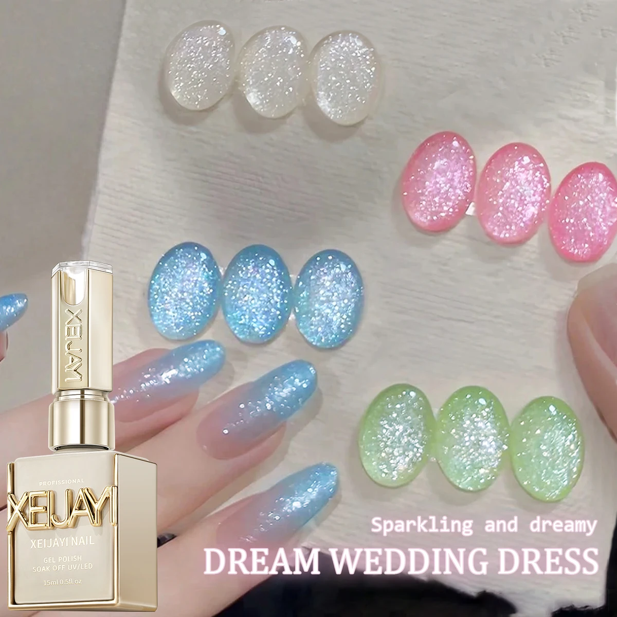 XEIJAYI 1/4pcs 15ml colorful Laser Flash Gel Nail Polish Set Starter Pure Soak Off No Wipe Nail Gel Polish Suitable