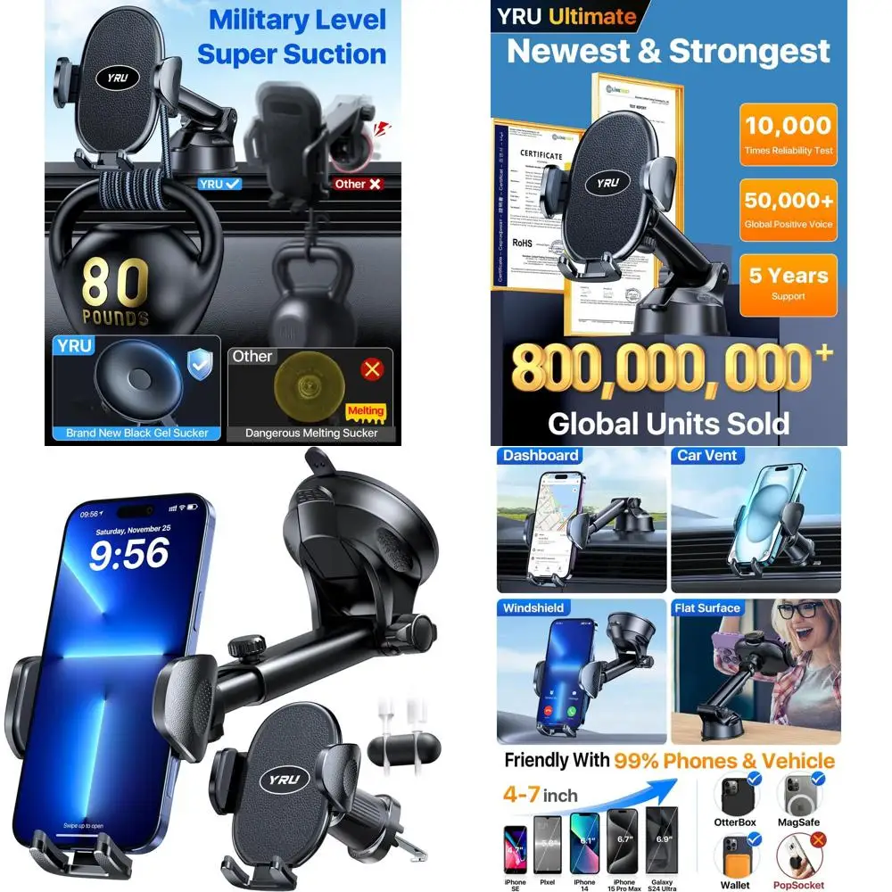 

Universal 360° Rotating Car Phone Holder with Strong Suction, Compatible with 17-16 Pro Max, Black