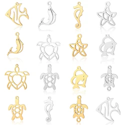 10pcs/lot Sea Animal Turtle DIY Charms Wholesale 316 Stainless Steel Starfish Pendant Heart Dolphin Fish Connectors Charm