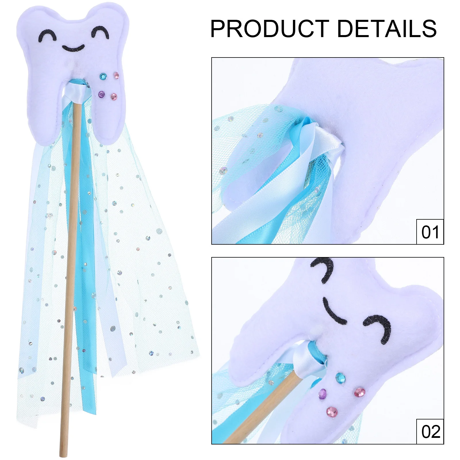 

2pcs Tooth Wand Kids Tooth-Shaped Fairy Stick For Party Performance Dress-Up Props Colorful For Girls Birthday
