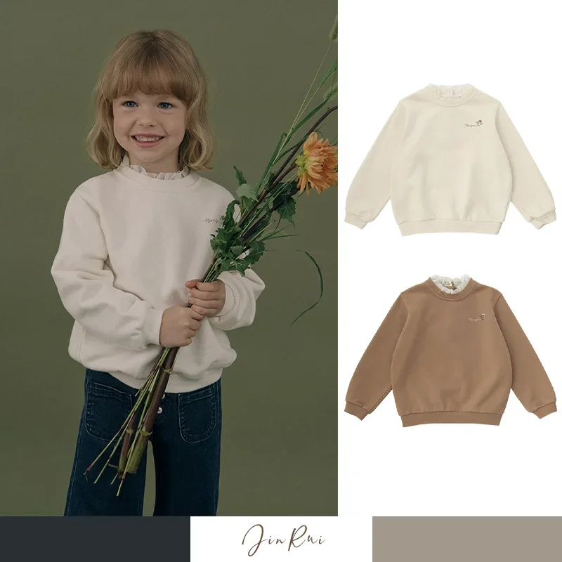 

Spot louisiella 2024 cotton lint children's embroidered sweater cream bottoming top crew neck pullover sweater