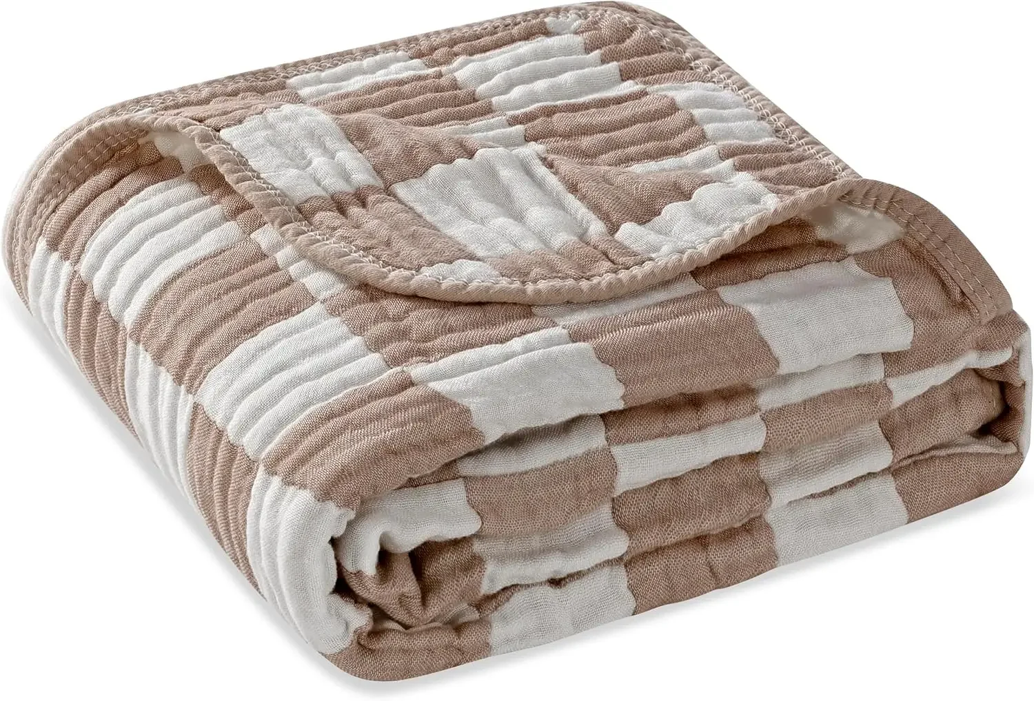 

Ultra Soft Muslin Baby Blanket, Versatile Swaddle and Bed Blanket for Babies, Toddlers, Boys, and Girls (Coffee Checkered)