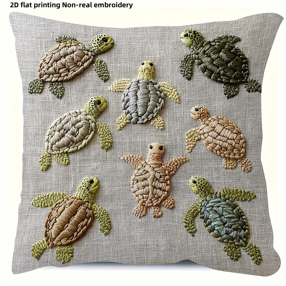 2D Flat-Printed Turtle Non-Real Embroidery Pillowcase for Cozy Decor Sofa cushion cover, home decoration, 2D printing