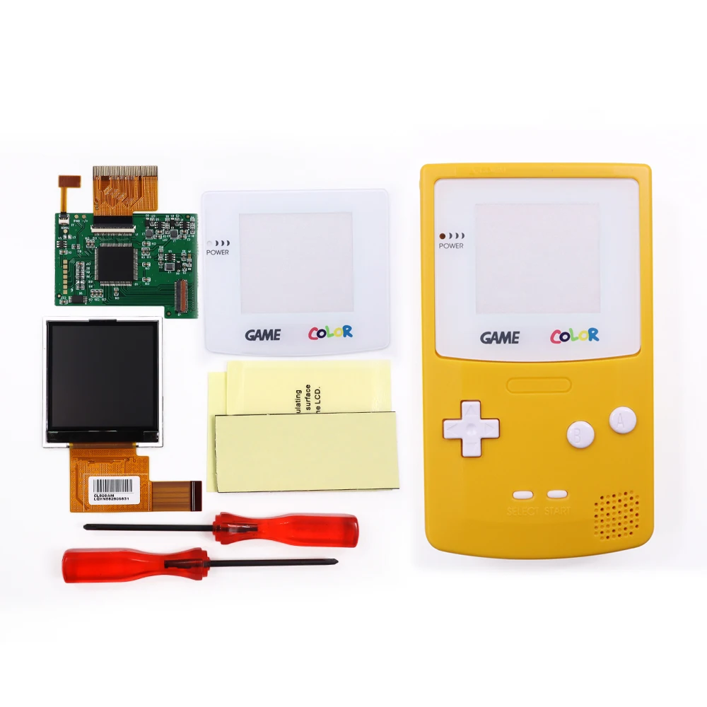 Yellow Housing shell case w/White Button 2.2INCH Highlight Brightness Backlight LCD Screen Kit For GameBoy Color For GBC