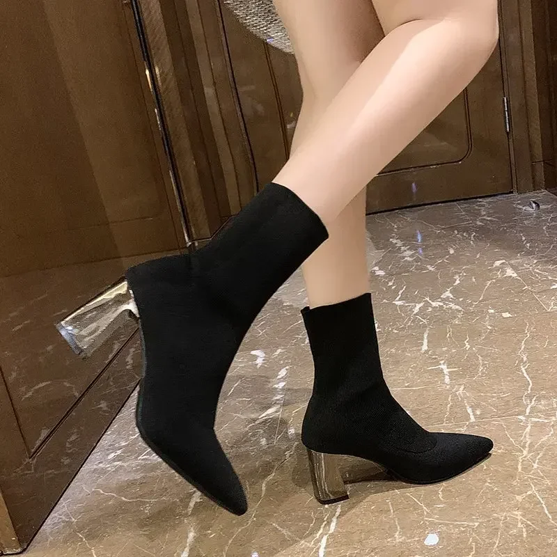 Calzature scarpe corte nere a punta per donna stivaletti elastici calzino stivaletti da donna Pu Trend 2023 alta qualità Hot Y2k 39